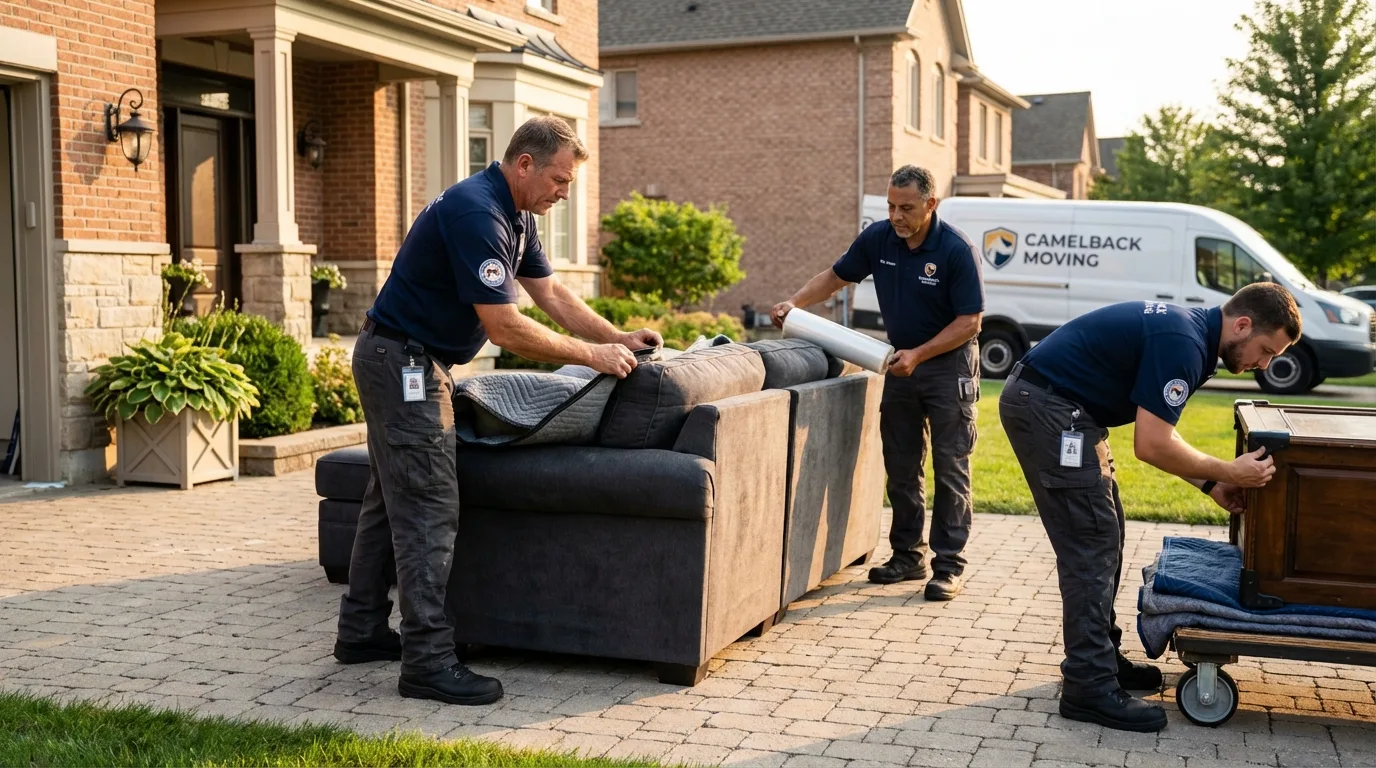 Large estate moving crew wrapping furniture in Bloomington, TX