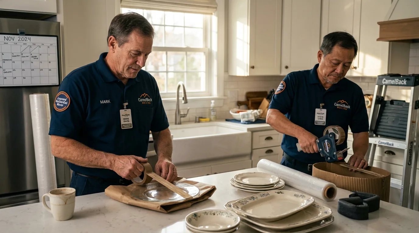 Professional crew packing kitchen dishware in Bloomington, TX